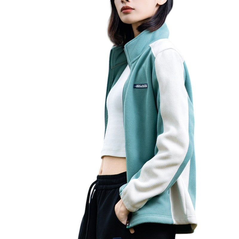 Zweifarbig Fleecejacke Damen